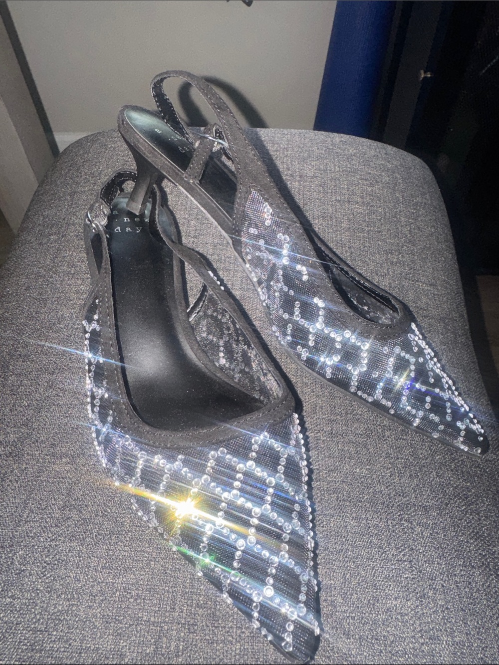 a new day Black Rhinestone Mesh Pointed Slingback Flats - Picture 2 of 7